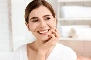 woman smiling showing teeth